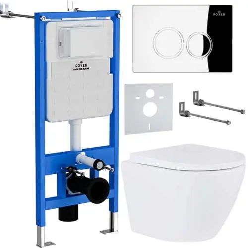 Комплект инсталляции Roxen StounFix Dual Fresh с унитазом Antares 530185-02 и кнопкой Santi (хром/глянец), 512989