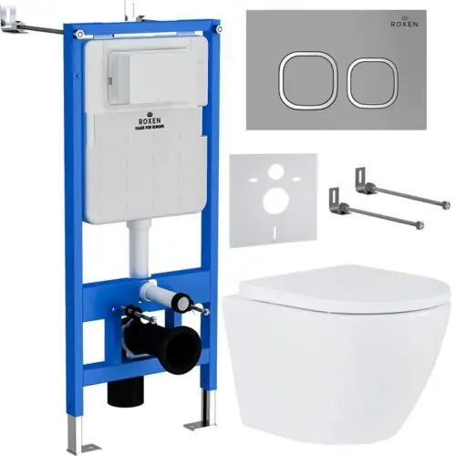 Комплект инсталляции Roxen StounFix Dual Fresh с унитазом Antares 530185-02 и кнопкой Santi (хром/матовая), 560993