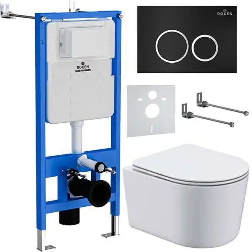 Комплект инсталляции Roxen StounFix Dual Fresh с унитазом Simple Compact и кнопкой Santi (чёрная/матовая), 911522