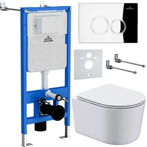 Комплект инсталляции Roxen StounFix Dual Fresh с унитазом Simple Compact и кнопкой Santi (хром/глянец), 913681