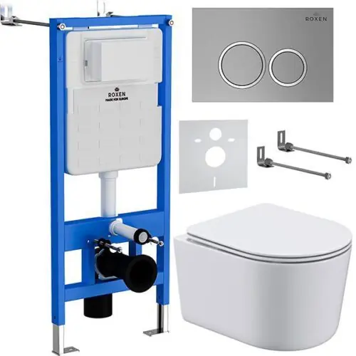 Комплект инсталляции Roxen StounFix Dual Fresh с унитазом Simple Compact и кнопкой Santi (хром/матовая), 915792