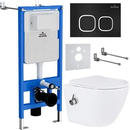 Комплект инсталляции Roxen StounFix Dual Fresh с унитазом Antares Bidet и кнопкой Santi (чёрная/матовая), 938621