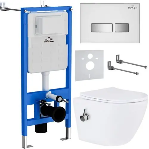 Комплект инсталляции Roxen StounFix Dual Fresh с унитазом Antares Bidet и кнопкой Glass (белая), 962866