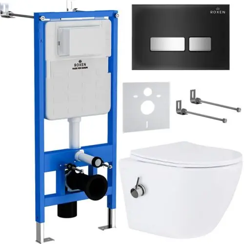 Комплект инсталляции Roxen StounFix Dual Fresh с унитазом Antares Bidet и кнопкой Glass (чёрная), 963184