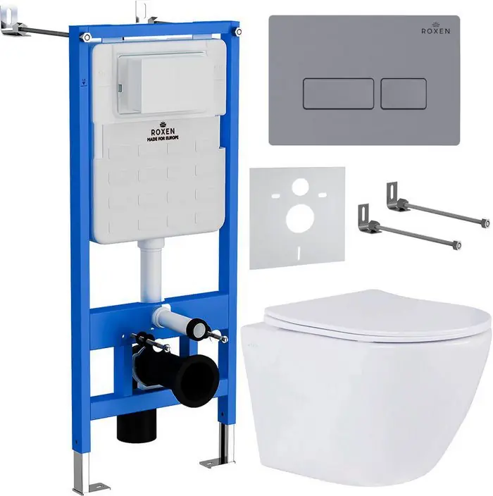 Комплект инсталляции Roxen StounFix Dual Fresh с унитазом Antares и кнопкой Caspia (серый бетон/матовая), 966771