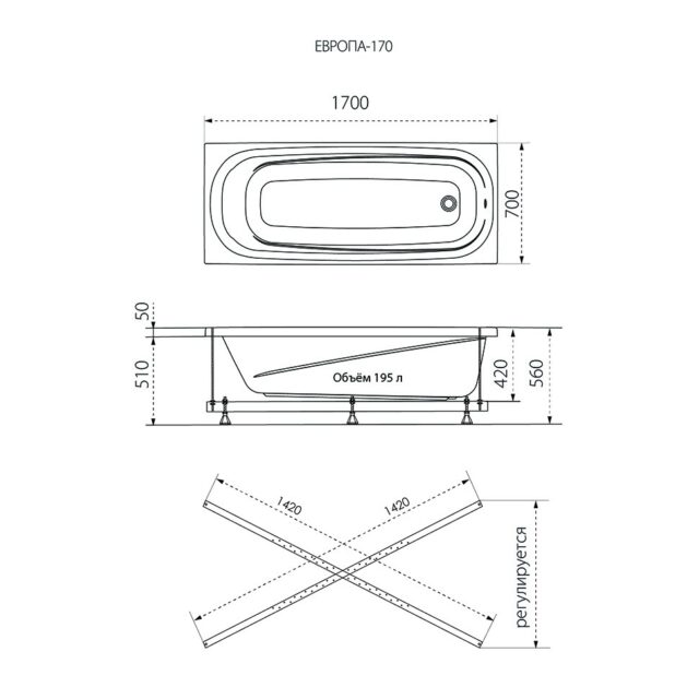 Ванна акриловая Тритон Европа 170*70, Щ0000040925 — изображение 5