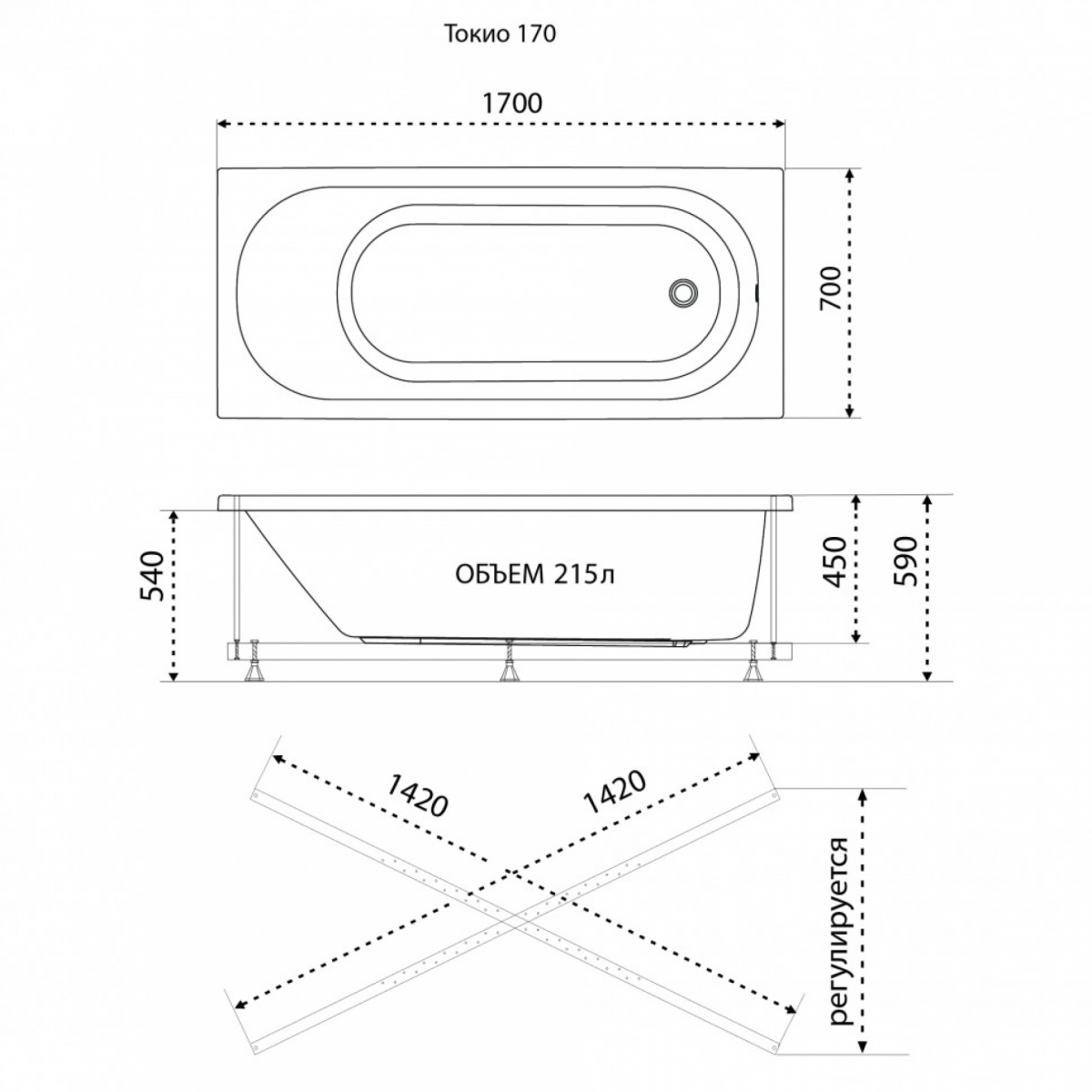 Ванна акриловая Тритон Токио 170*70, Щ0000062643 — изображение 5