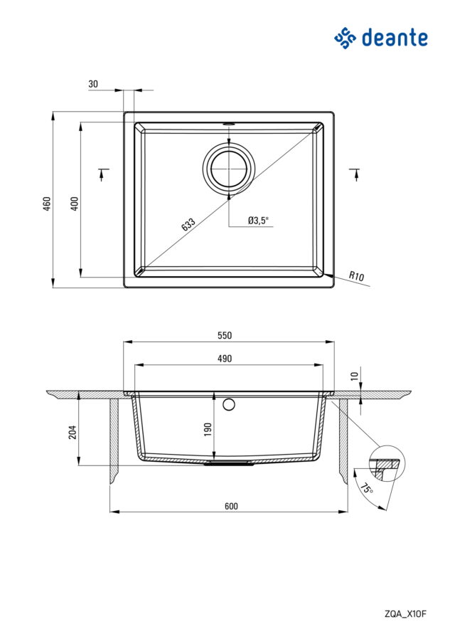 Кухонная мойка DEANTE CORDA FLUSH ZQA S10F, серый, 55x46 см — изображение 2