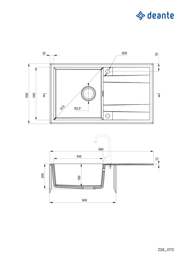 Кухонная мойка DEANTE ERIDAN ZQE 1113, бежевый, 86x50 см — изображение 2