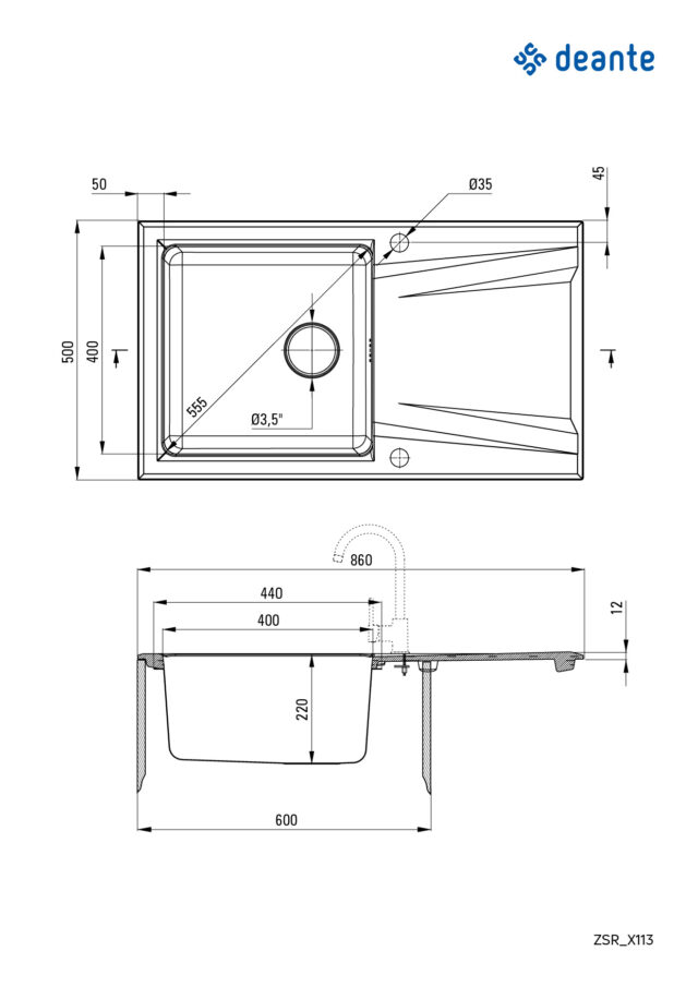 Кухонная мойка DEANTE PRIME ZSR S113, гранит+сталь, 86x50 см — изображение 2