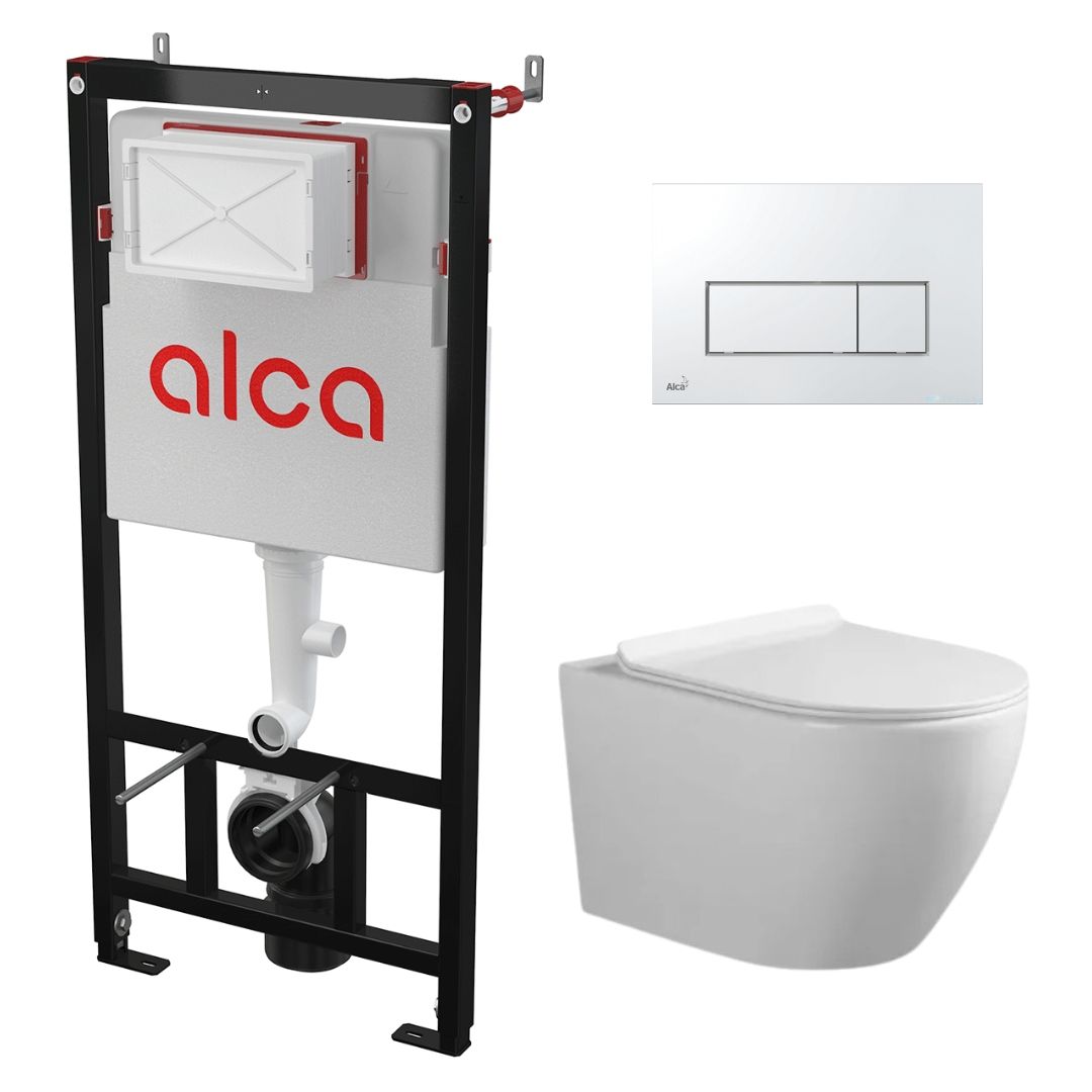 Комплект инсталляции Alca AM101/1120 Sádromodul с унитазом CeruttiSPA CLIO Aria Tornado и кнопкой Alca M571 (хром), CT10582+сет(AM101/1120+M571)