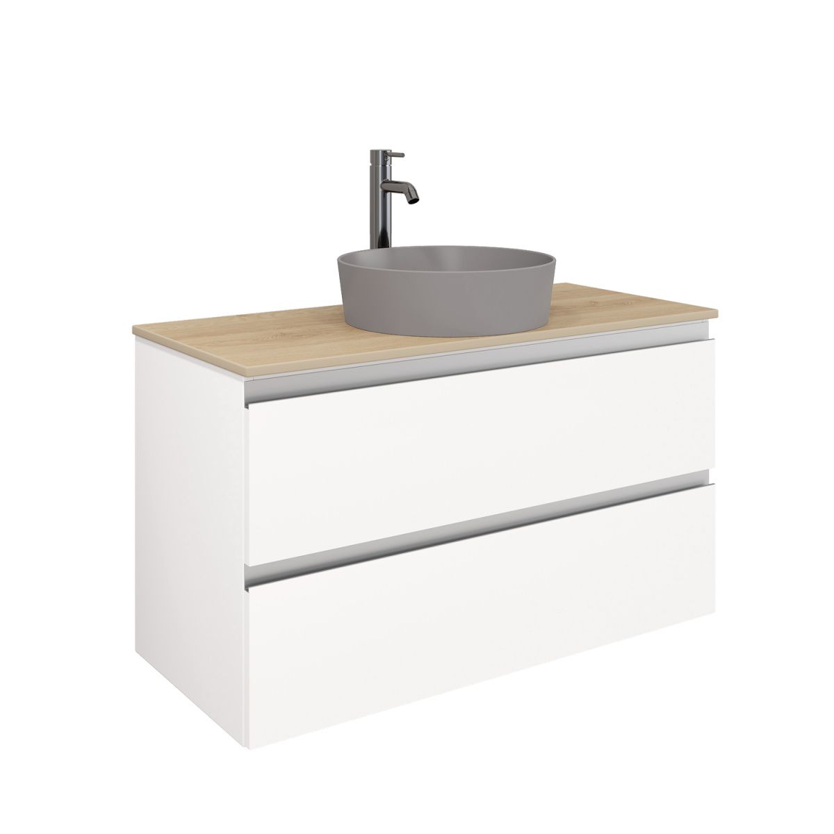 Тумба подвесная Laparet ELECTRA 100 со столешницей, белый глянец/дуб Каселла, LE-WCABtop-100-101-333