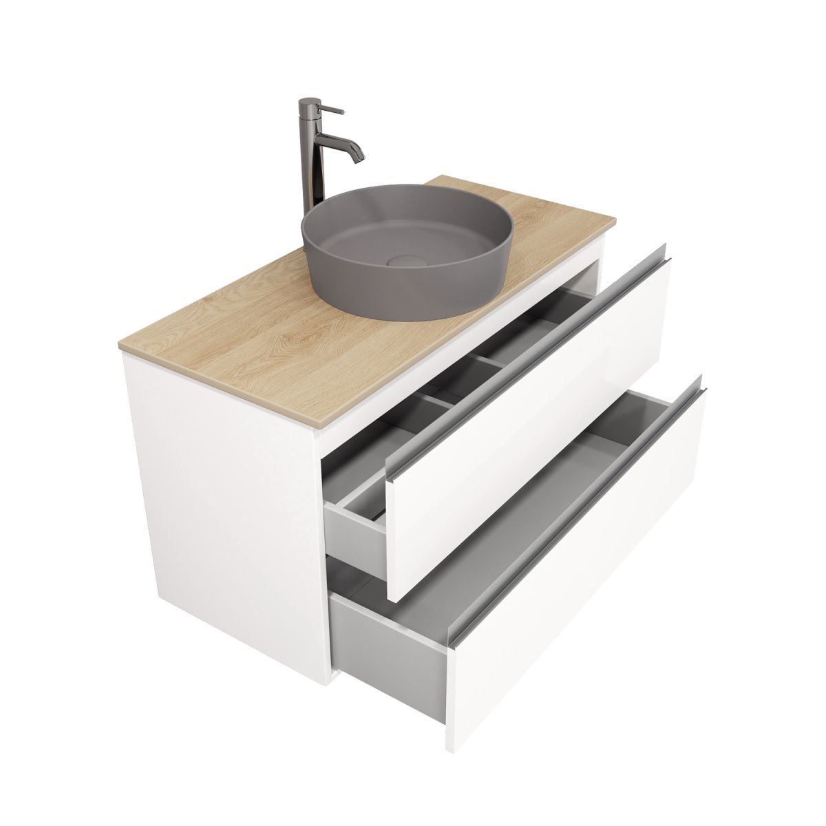 Тумба подвесная Laparet ELECTRA 100 со столешницей, белый глянец/дуб Каселла, LE-WCABtop-100-101-333 — изображение 3