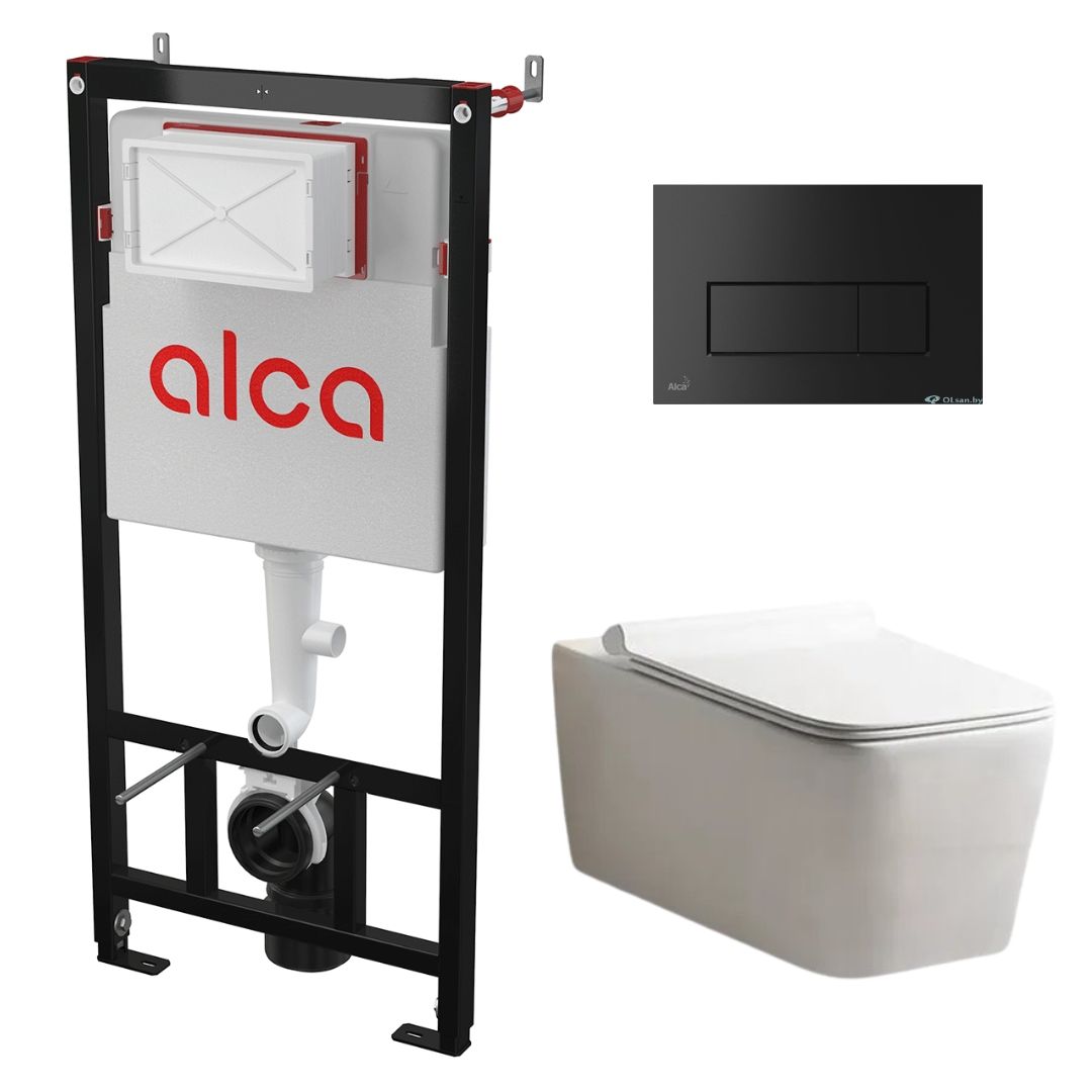 Комплект инсталляции Alca AM101/1120 Sádromodul с унитазом CeruttiSPA VIOLA Aria Tornado и кнопкой Alca M578 (чёрный), CT10583+AM101/1120+M578