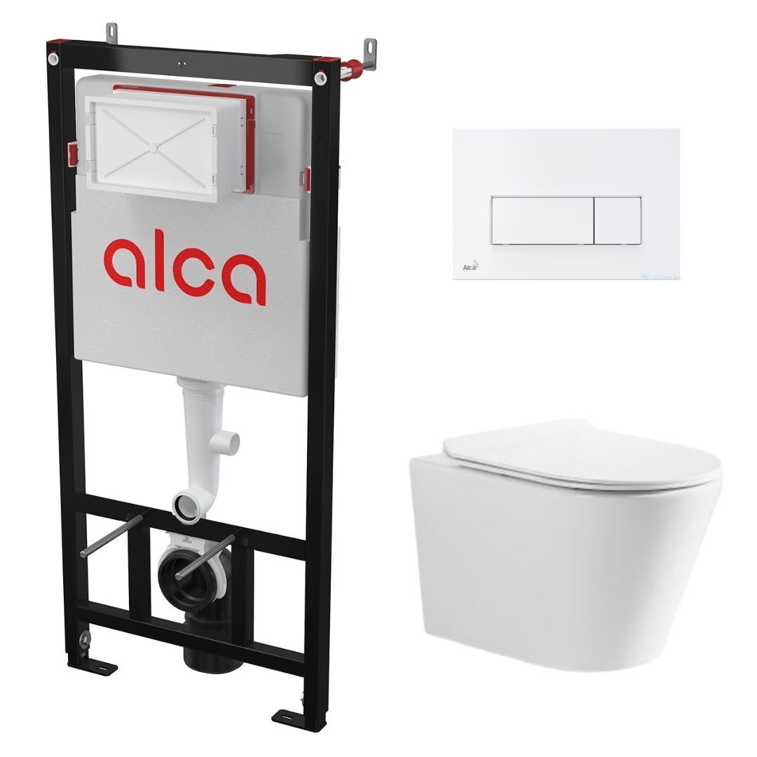 Комплект инсталляции Alca AM101/1120 Sádromodul с унитазом CeruttiSPA FARO Aria Tornado и кнопкой Alca M570 (белый), CT10833+сет(AM101/1120+M570)