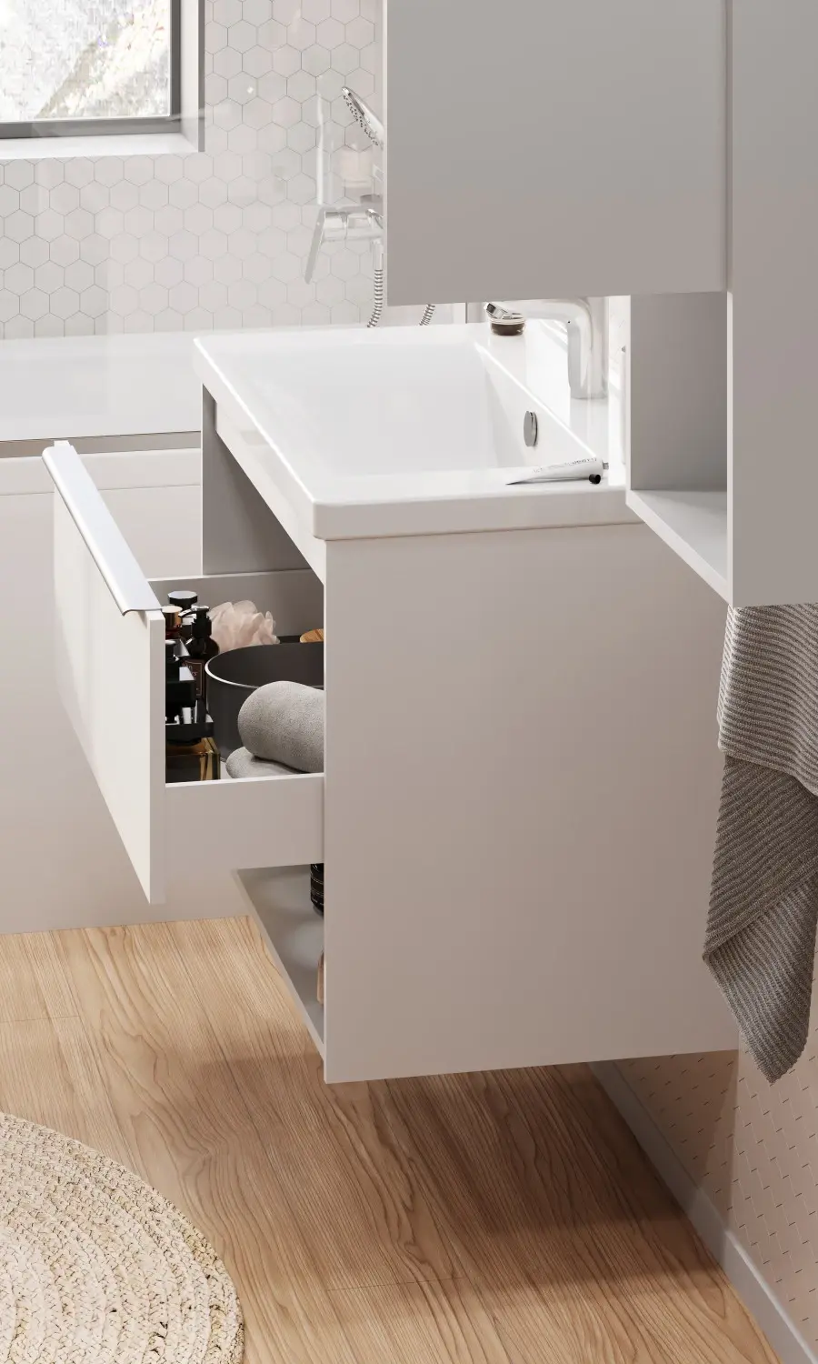 Комплект: тумба в ванную Aquaton Хоуп 80 (1 ящ.) под умывальник Santek Миранда 80, белый матовый, 1A2873K0HP2B0 — изображение 8