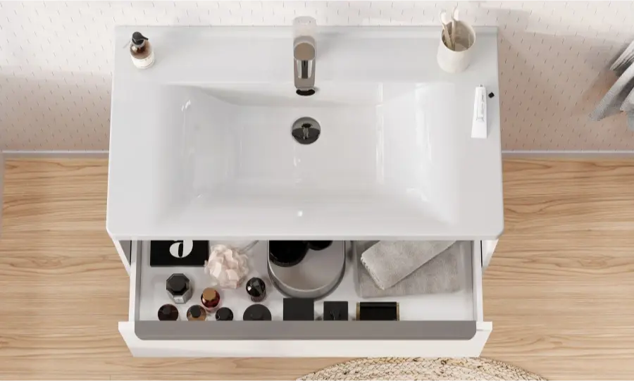 Комплект: тумба в ванную Aquaton Хоуп 80 (1 ящ.) под умывальник Santek Миранда 80, белый матовый, 1A2873K0HP2B0 — изображение 7