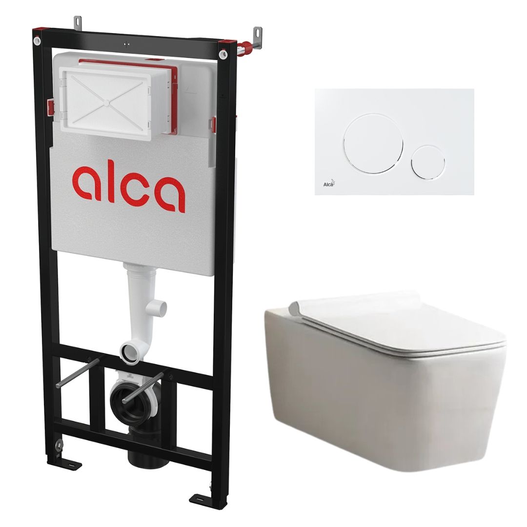 Комплект инсталляции Alca AM101/1120 Sádromodul с унитазом CeruttiSPA VIOLA Aria Tornado и кнопкой Alca M670 (белый), CT10583+AM101/1120+M670