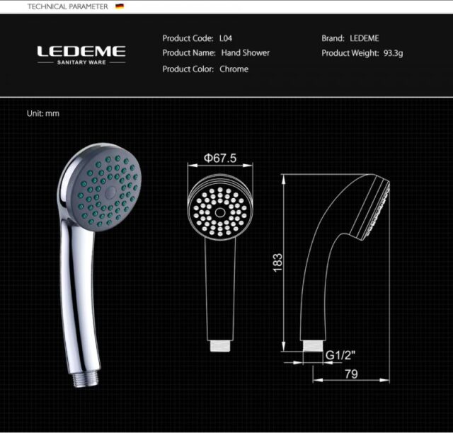 Лейка для душа 1-режимная Ledeme L04 — изображение 2