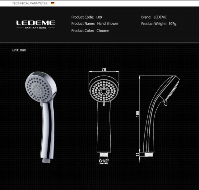 Лейка для душа 3-режимная Ledeme L09 — изображение 3