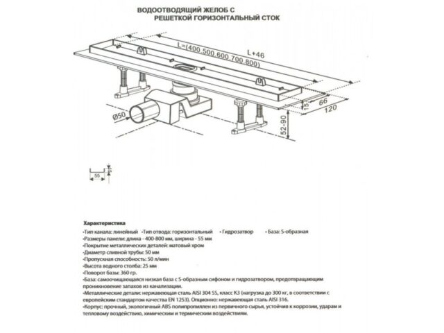 Трап для душа Zeissler Zst.1122.5002 линейный, с решеткой "Волна", 50 см — изображение 5