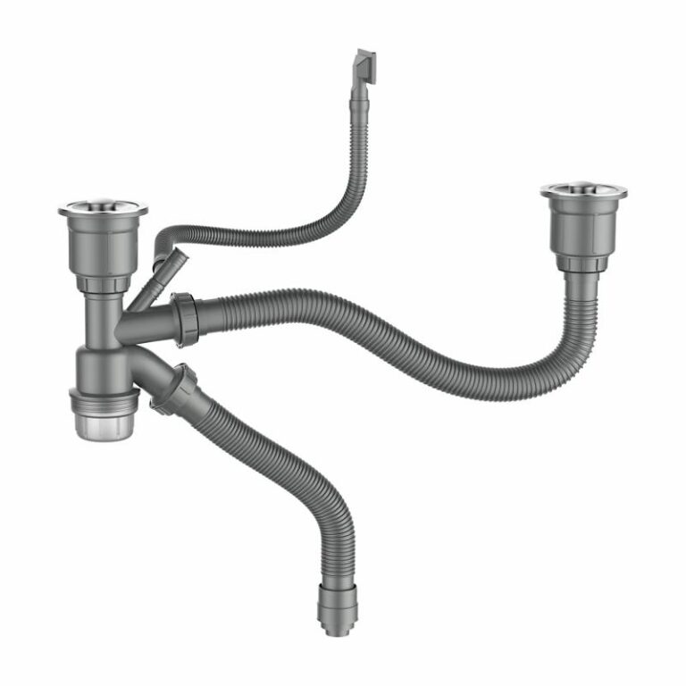 Двойной сифон Gerhans K30601-2 для кухонной мойки на две чаши с отводом перелива