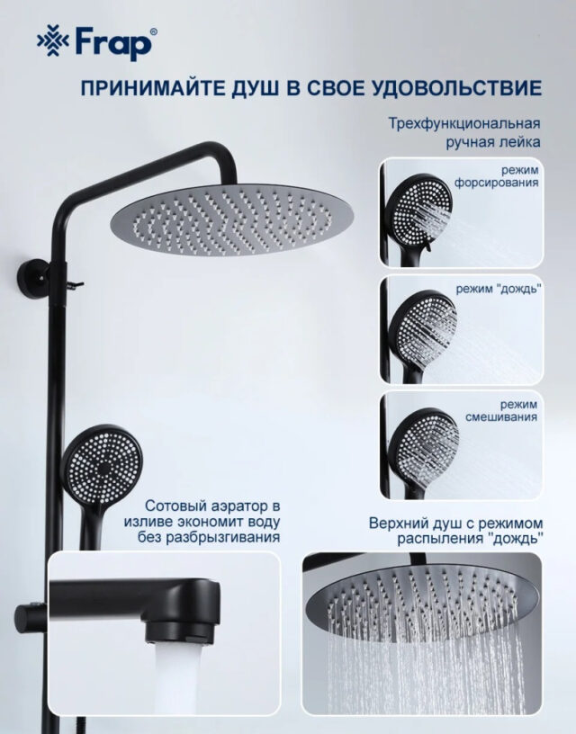 Душевая система Frap F24806-6, чёрный — изображение 11