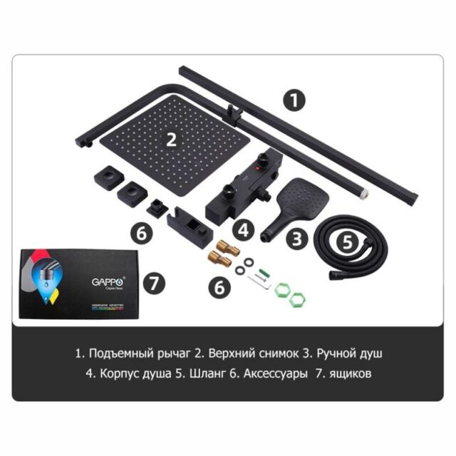 Душевая система с термостатическим смесителем Gappo G2417-60, чёрный — изображение 7