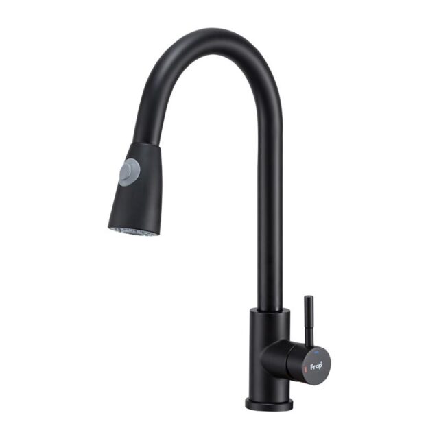 Смеситель для кухни с выдвижным изливом Frap F60991-6, чёрный