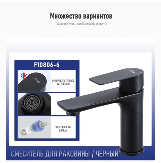 Смеситель для умывальника Frap F10806-6, чёрный — изображение 6