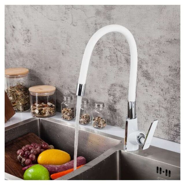 Смеситель для кухни с гибким изливом Frap F4458, белый/хром — изображение 4