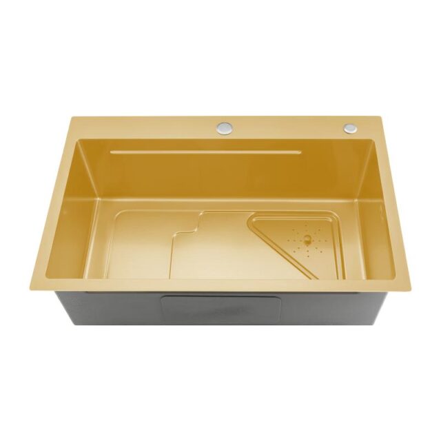 Кухонная мойка с коландером Gappo GS7246-3, золотой сатин — изображение 4