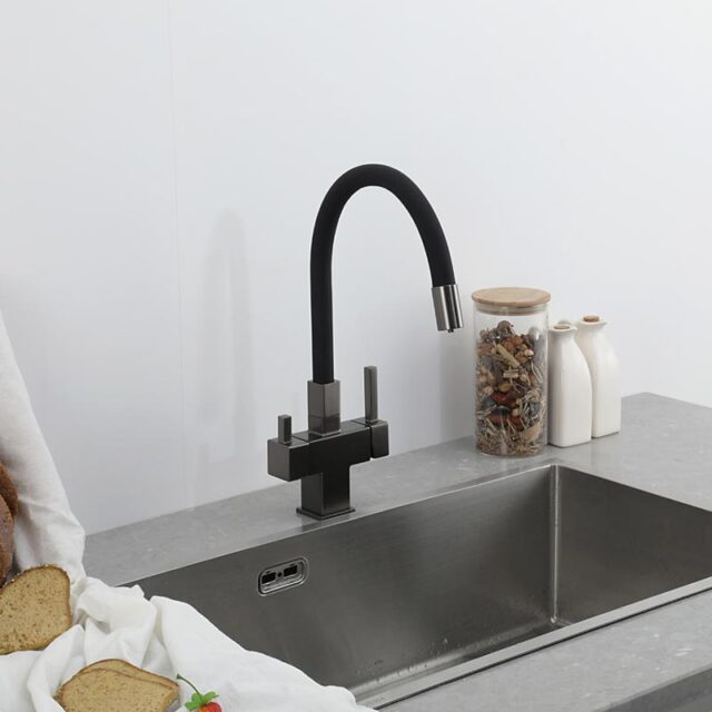 Смеситель для кухни под фильтр с гибким изливом Gappo G4395-39, оружейная сталь — изображение 11