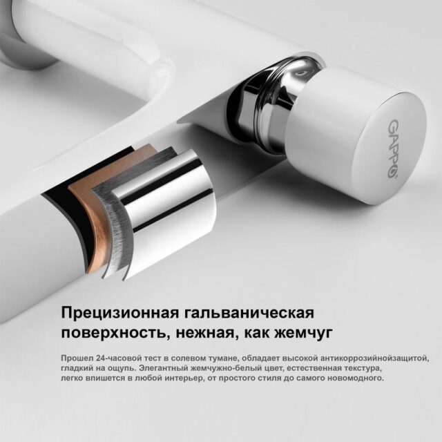 Смеситель для умывальника кнопочный Gappo G5148, белый/хром — изображение 4