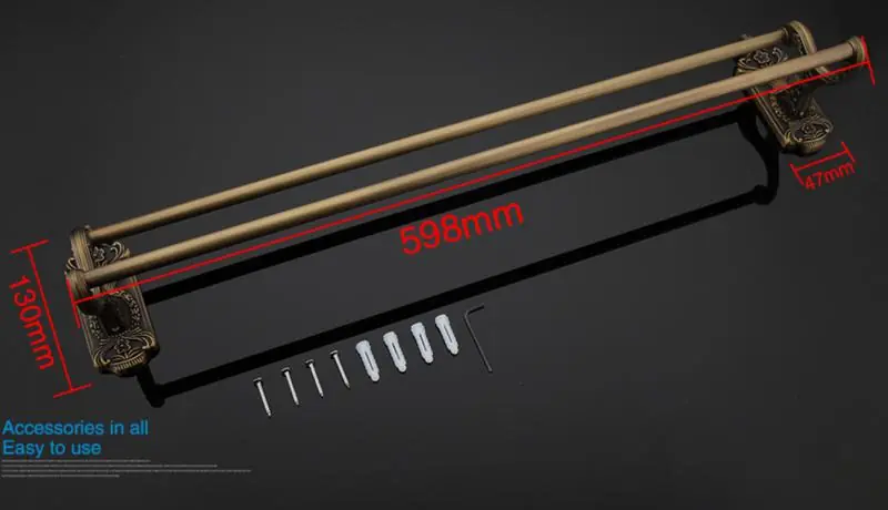 Держатель полотенец Gappo G3609, рейлинг двойной 60 см, бронза — изображение 5
