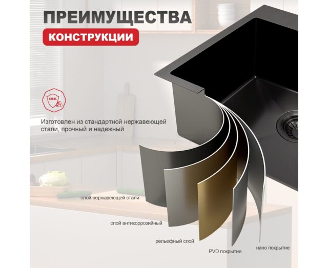 Кухонная мойка Raglo R701.6050.09, графит — изображение 7
