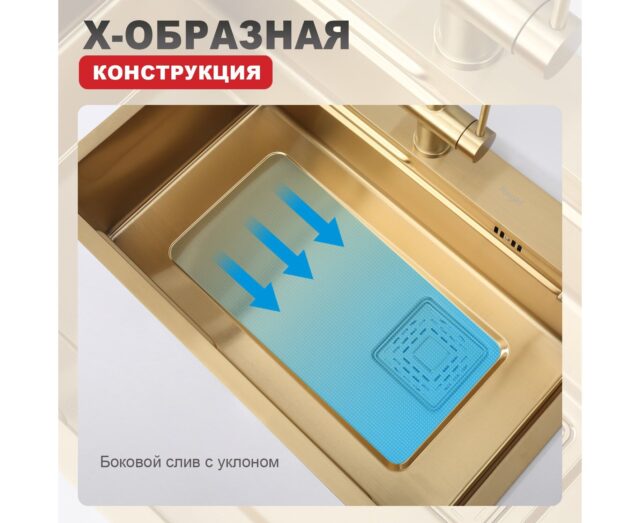Кухонная мойка Raglo R702.7246.03, золотой сатин — изображение 5