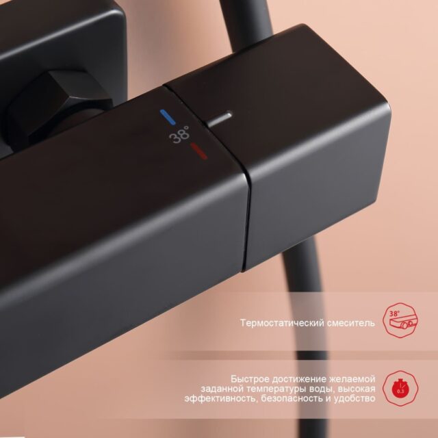 Душевая система с термостатическим смесителем Raglo R22.26.06, чёрный — изображение 4