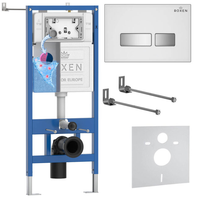Комплект инсталляции Roxen StounFix Dual Fresh с кнопкой Glass (белая/глянец), 871161