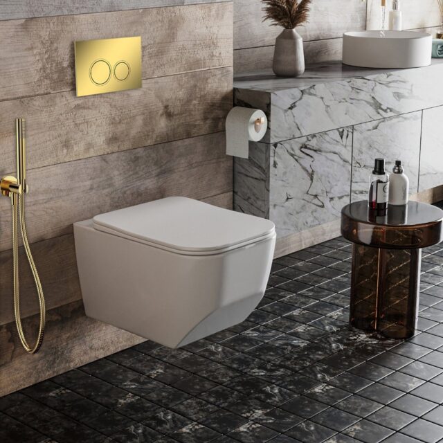 Комплект инсталляции Roxen StounFix Dual Fresh с унитазом Boro и кнопкой Santi (золото/глянец), 968023 — изображение 11