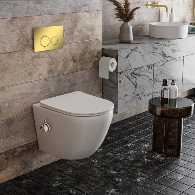 Комплект инсталляции Roxen StounFix Dual Fresh с унитазом Antares Bidet и кнопкой Santi (золото/глянец), 968097 — изображение 10