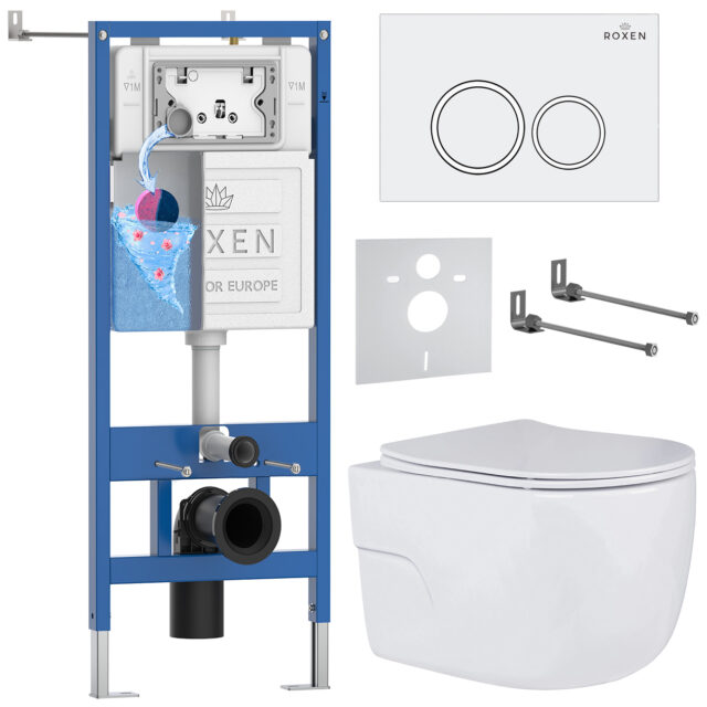 Комплект инсталляции Roxen StounFix Dual Fresh с унитазом Porto и кнопкой Santi (белая/глянец), 505547