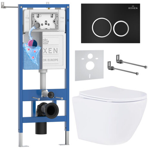 Комплект инсталляции Roxen StounFix Dual Fresh с унитазом Antares и кнопкой Santi (чёрная/матовая), 506406