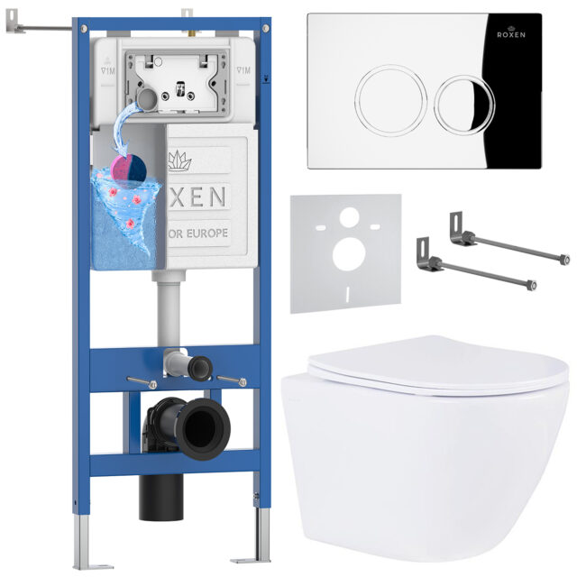 Комплект инсталляции Roxen StounFix Dual Fresh с унитазом Antares и кнопкой Santi (хром/глянец), 508565