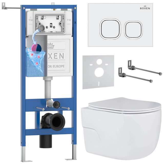 Комплект инсталляции Roxen StounFix Dual Fresh с унитазом Porto и кнопкой Santi (белая), 538465