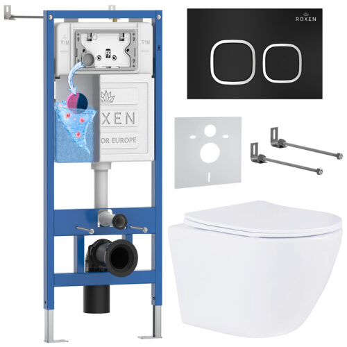 Комплект инсталляции Roxen StounFix Dual Fresh с унитазом Antares и кнопкой Santi (чёрная/матовая), 543169