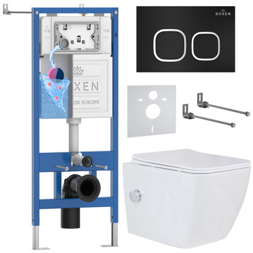 Комплект инсталляции Roxen StounFix Dual Fresh с унитазом Cube Bidet и кнопкой Santi (чёрная/матовая), 546731