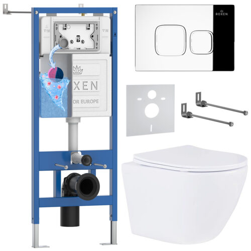 Комплект инсталляции Roxen StounFix Dual Fresh с унитазом Antares и кнопкой Santi (хром/глянец), 546881