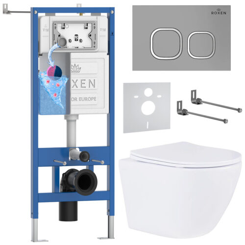 Комплект инсталляции Roxen StounFix Dual Fresh с унитазом Antares и кнопкой Santi (хром/матовая), 557682
