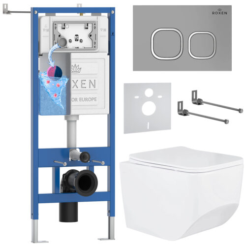 Комплект инсталляции Roxen StounFix Dual Fresh с унитазом Boro и кнопкой Santi (хром/матовая), 568544